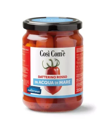 Whole Red Datterino tomatoes in sea water 350 gr