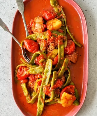 Romano Beans and Tomatoes with Salmon