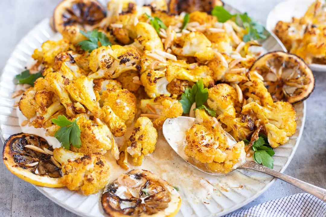 Cauliflower, Tahini Lemon Cream, Toasted Almonds