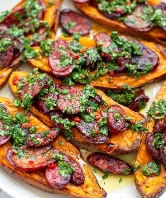 Chorizo & Chimichurri Sweet Potatoes