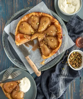 Rosé Poached Pear Tarte Tatin