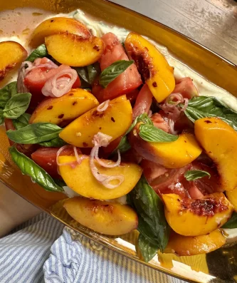 Hot Honey Peach and Ricotta Salad