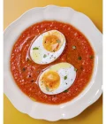 Cold Tomato and Bread Soup with Boiled Egg