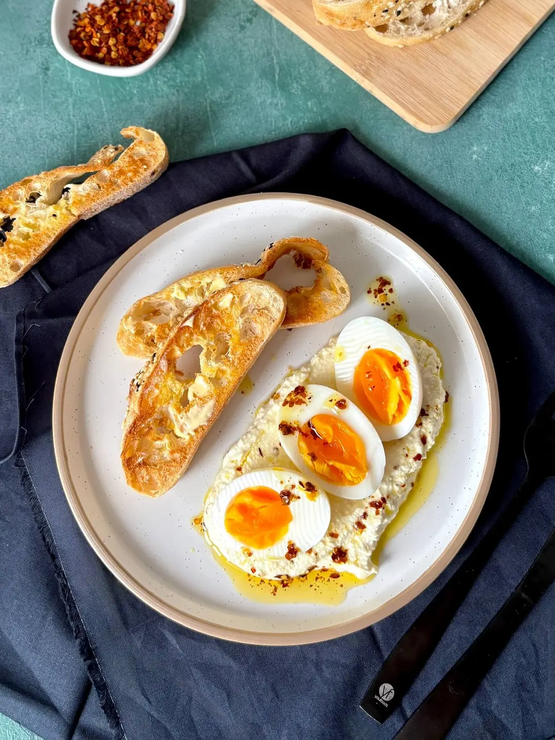 Chilli Boiled Eggs With Cheats 'Whipped' Feta and Toast
