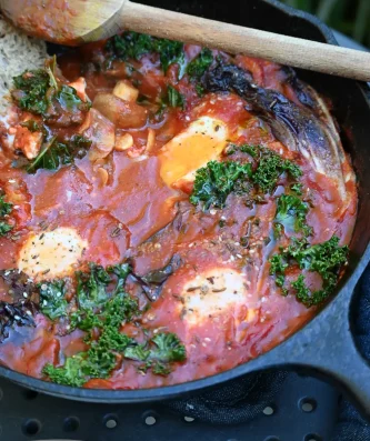 Shakshuka with Mushrooms, Kale, Radicchio, and Zaatar