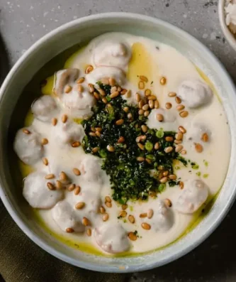 Lamb Dumplings in Greek Yoghurt (Shish-Barak)