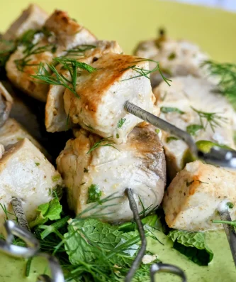 Swordfish Skewers with Green Tahini