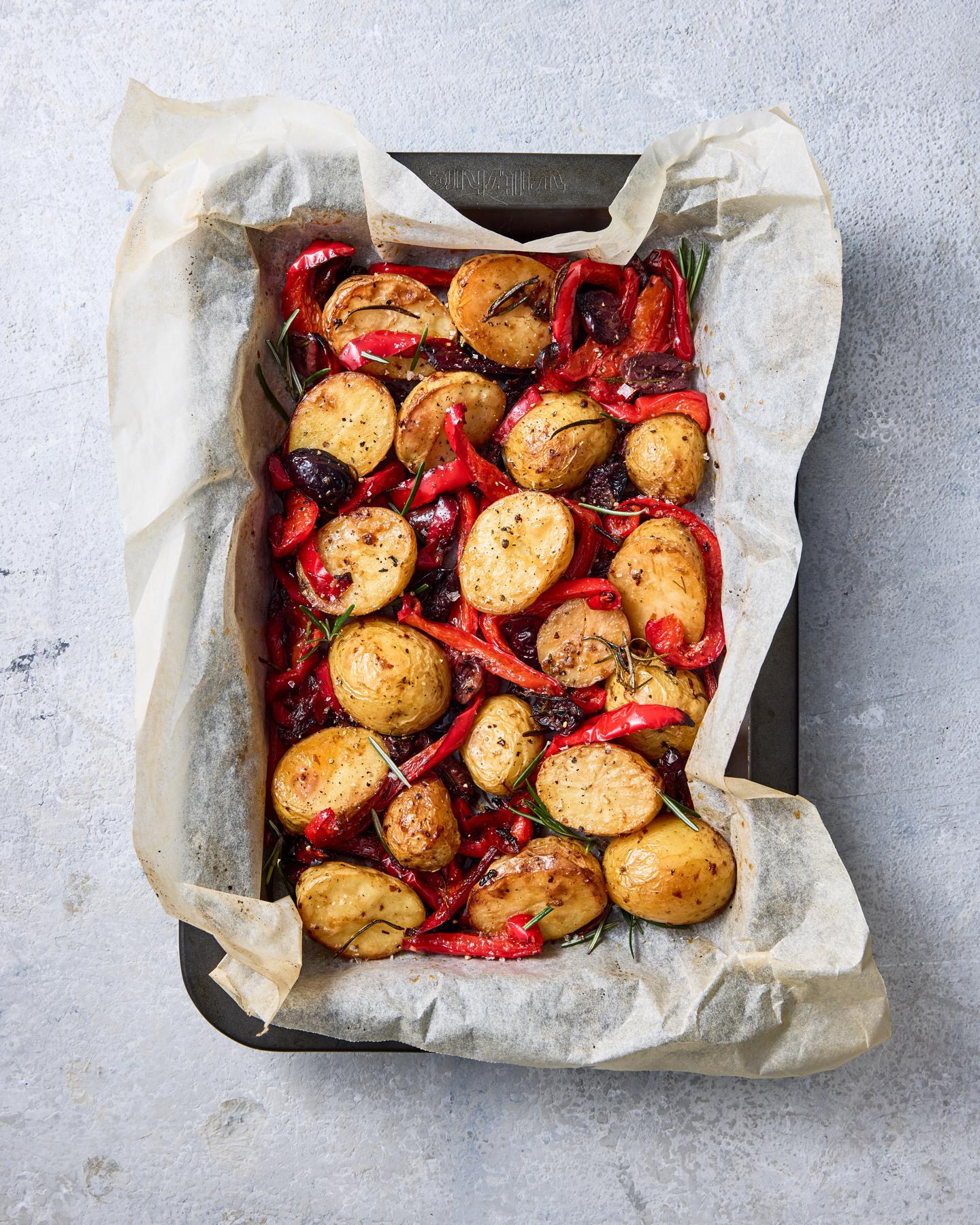 Potato, Capsicum and Olive Tray Bake