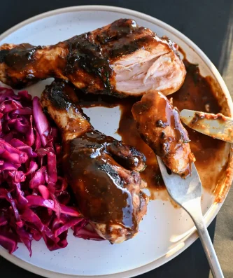 Sticky BBQ Chicken + Red Cabbage Salad