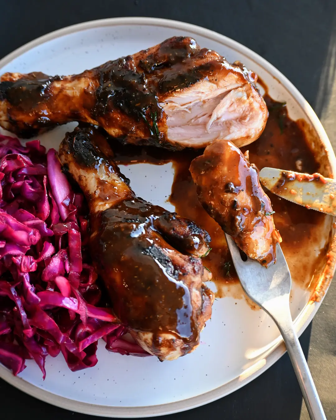 Sticky BBQ Chicken + Red Cabbage Salad