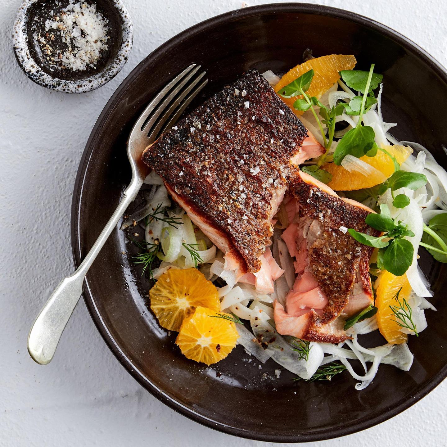 Pan-Roasted Salmon with Fennel, Watercress & Orange Salad