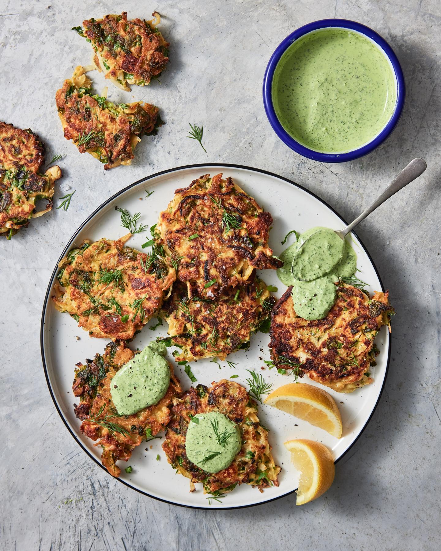 Herby Fritters with Green Goddess Sauce
